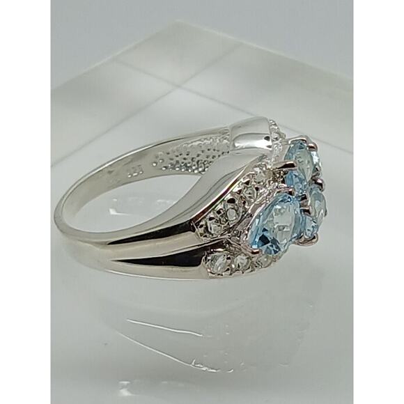 NOS Vintage Estate Blue Topaz Simulated Diamond Sterling Silver Ring Size 7.5 - Picture 12 of 12